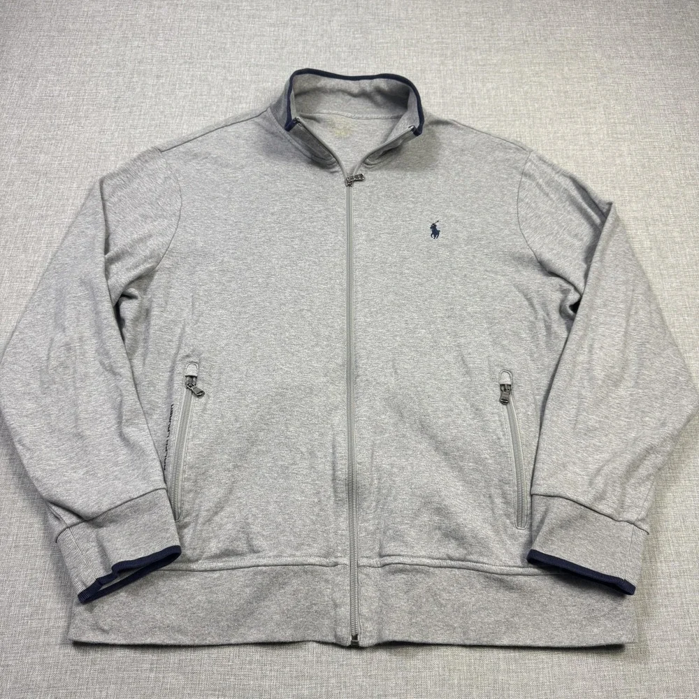 Polo Ralph Lauren Full‎ Zip Sweatshirt Mens XL Gray Mock Neck Pockets Cotton